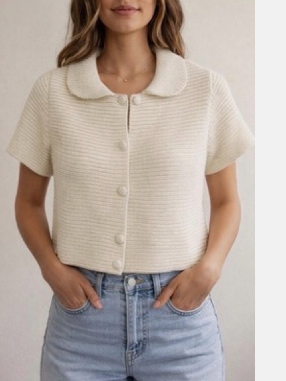 Zara Cream Ribbed Knit Top